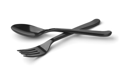 Black plastic spoon and fork