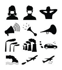 pollution icons set - ecology, environment concept