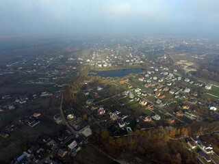 Obraz premium Aerial view of the saburb landscape (drone image). Near Kiev