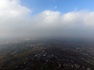 Aerial view of the saburb landscape (drone image). Near Kiev