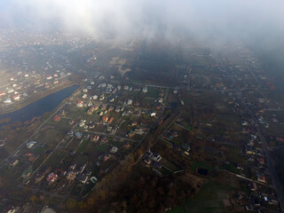 Fototapeta premium Aerial view of the saburb landscape (drone image). Near Kiev