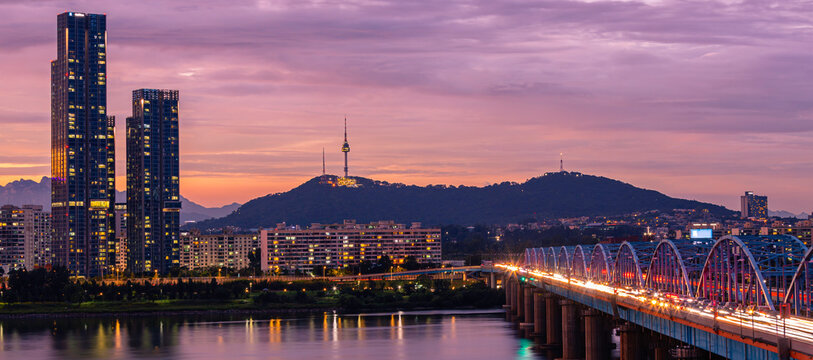 Sunset and capital of Seoul best landmark in Seoul,South Korea.