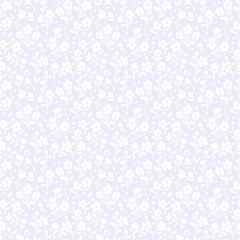 Cute floral pattern in the small flower. Ditsy print. Seamless vector texture. Elegant template for fashion prints. Printing with small white flowers. Lilac background.