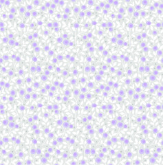 Floral pattern. Pretty flowers and berries on gray background. Printing with small lilac flowers. Ditsy print. Seamless vector texture. Spring bouquet.