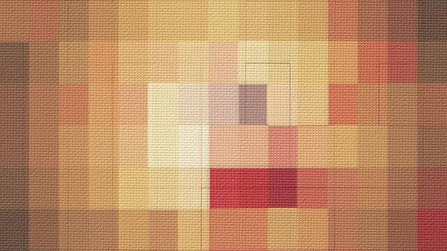 Patchwork quilt mosaic style background with textured fabric effect in warm colors - Loopable, full HD motion background suitable for arts and crafts videos.