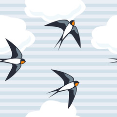 seamless pattern with clouds and birds