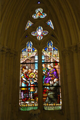 Quimper, France. Beautiful stained glass window in the medieval cathedral of Saint-Corentin