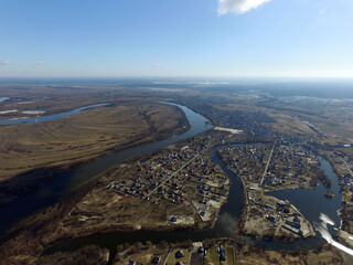 Aerial view of the saburb landscape (drone image). Near Kiev