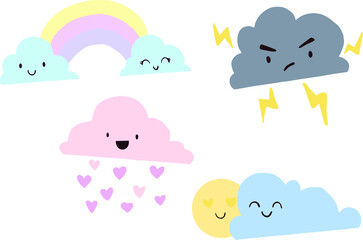 Cloud kawaii illustrations vector set