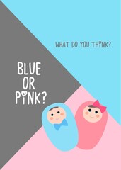 Blue or pink? Gender reveal party invitation card vector design