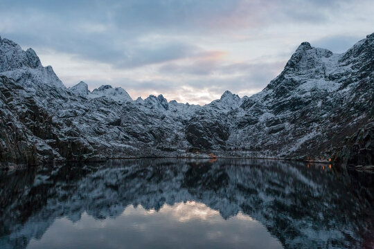 Dusk in the spectacular Trollfjorden, Hadsel, Vester&aring;len, Northern Norway