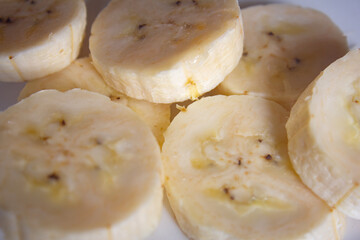 View of tasty banana cut into slices