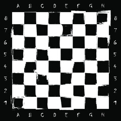chess board design in grunge retro style. it has classical black and white colors. brush stroke vector drawn.