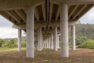 Great motorway bridge seen from below, in Viseu, Portugal