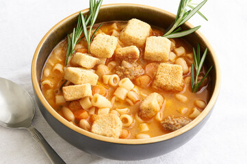 Pasta Fagioli authentic Italian soup made with beans, pasta and sausage.