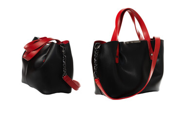 Women's black hand bag with red handles