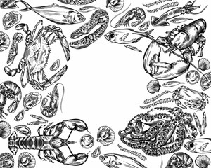Obraz premium Illustration of different seafood.