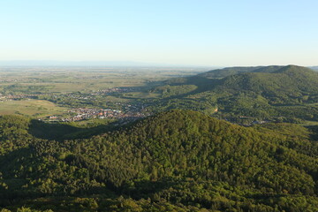 View from Ohrensfels to rhine valley palatine forrest and village Albersweiler