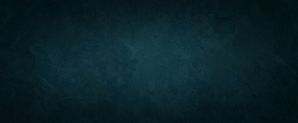 old blue green background texture with black vignette in old vintage textured border design, dark elegant teal color wall with light spotlight center