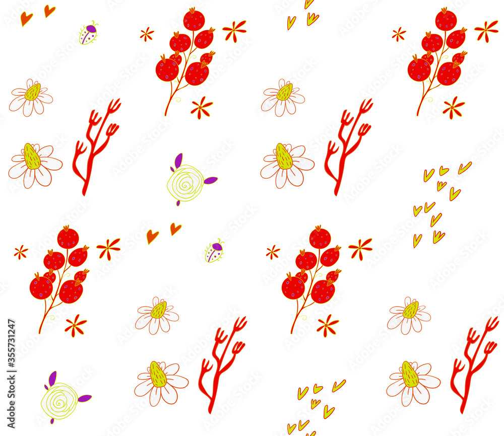 Poster Image without seams. Beautiful pattern on a summer theme. Pattern consisting of  natural colors and leaves. Background image.
