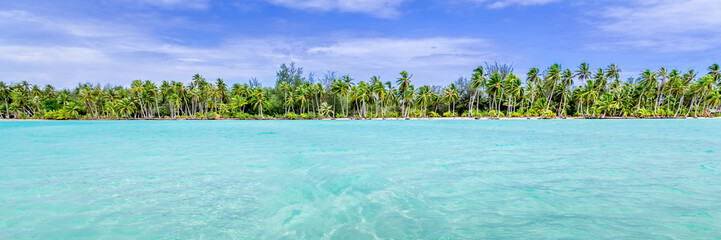 Bora Bora Island, French Polynesia. Web banner in panoramic view.