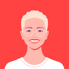 Portrait of a blond teenager. Avatar of a happy student of the university. Colorful vector flat illustration