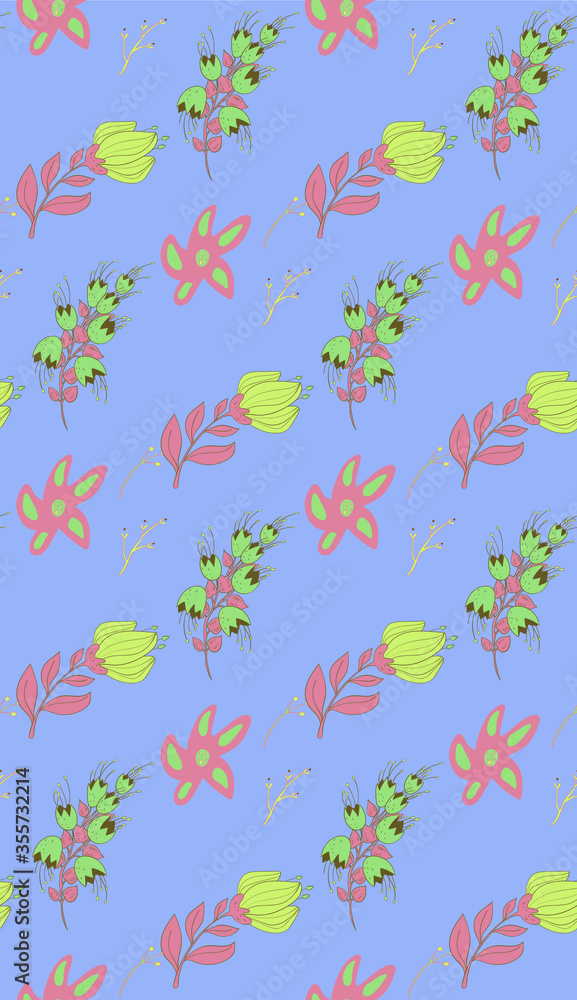 Poster Image without seams. Beautiful pattern on a summer theme. Pattern consisting of  natural colors and leaves. Background image.
