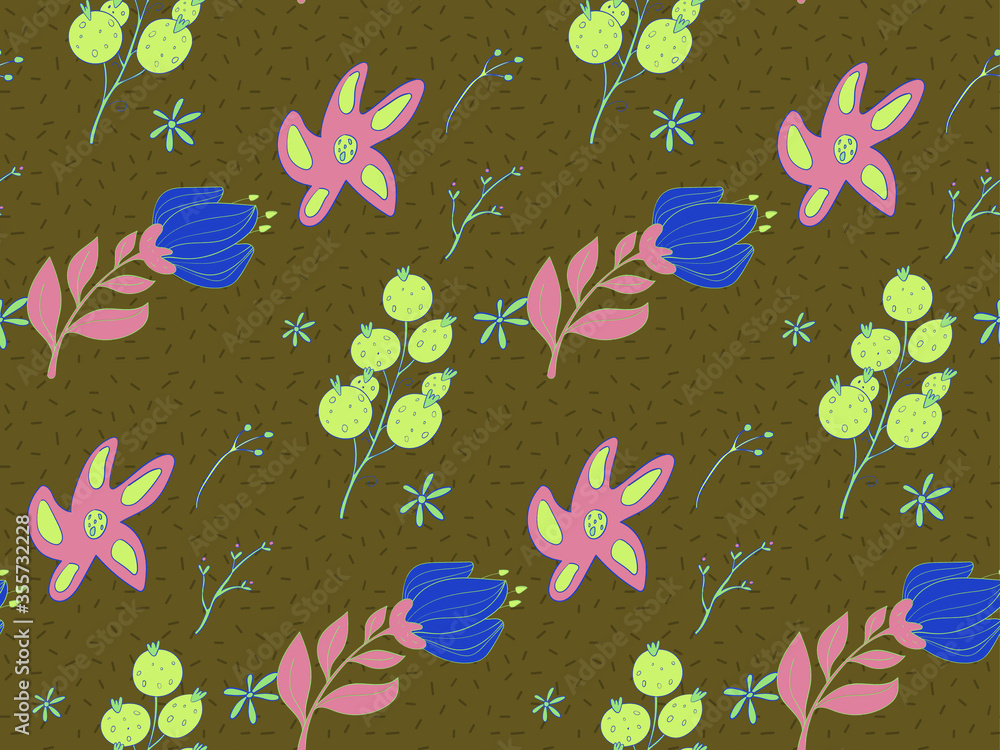 Poster Image without seams. Beautiful pattern on a summer theme. Pattern consisting of  natural colors and leaves. Background image.
