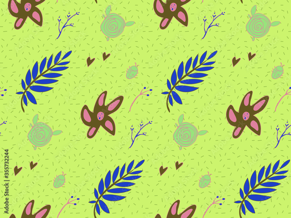 Poster Image without seams. Beautiful pattern on a summer theme. Pattern consisting of  natural colors and leaves. Background image.
