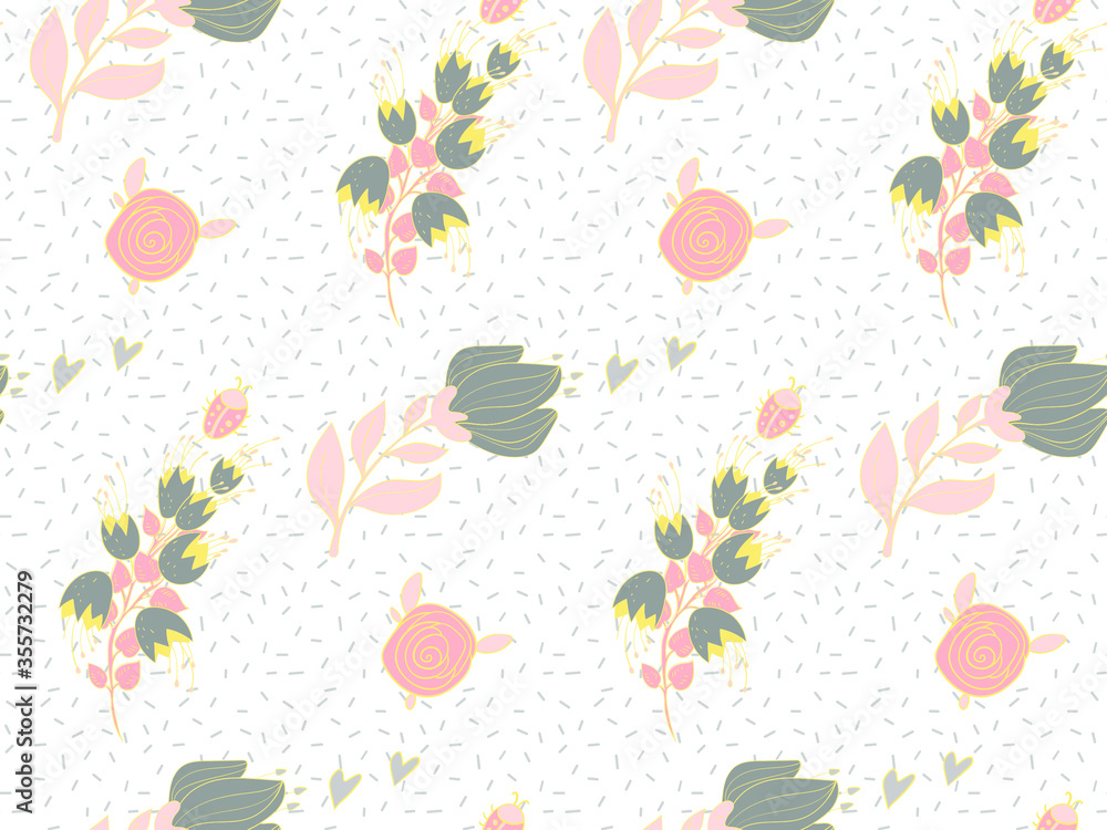 Poster Image without seams. Beautiful pattern on a summer theme. Pattern consisting of  natural colors and leaves. Background image.
