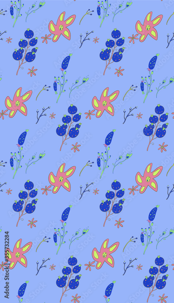 Poster Image without seams. Beautiful pattern on a summer theme. Pattern consisting of  natural colors and leaves. Background image.
