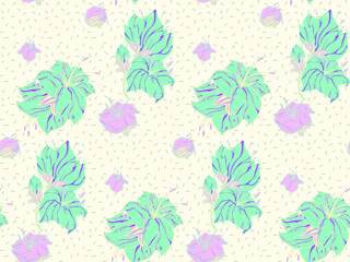 Image without seams. Beautiful pattern on a summer theme. Pattern consisting of  floral ornament and  glade. Background image.
