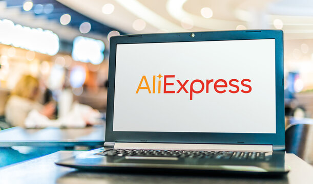 Laptop computer displaying logo of AliExpress