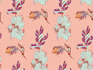 Image without seams. Beautiful pattern on a summer theme. Pattern consisting of  floral ornament and  glade. Background image.
