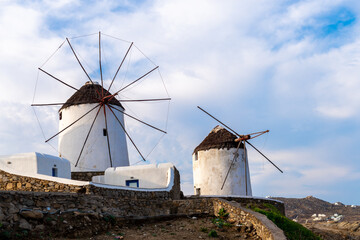 Wind Mills from tha famous island of Mykonos, Greece. One of the most popular cruise stops, the...