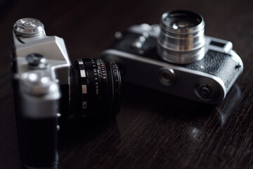 Fototapeta na wymiar Manual lens on film camera