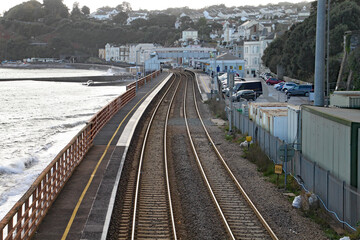 Repair works on the West Coast mainline station at Dawlish in Devon following the collapse of the...
