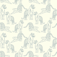 Vector seamless pattern with tigers. Trendy style.