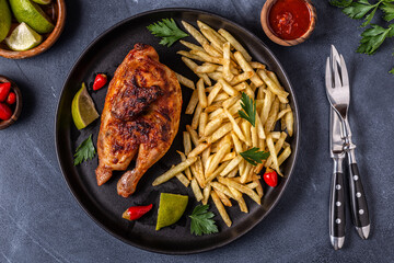 Half Roasted Chicken Piri Piri with French Fries