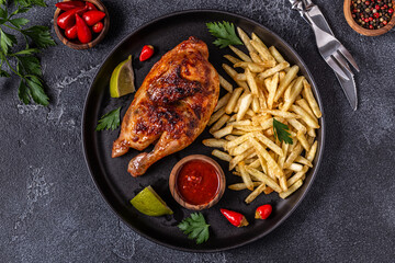 Half Roasted Chicken Piri Piri with French Fries