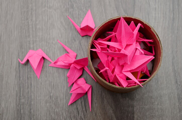 Set of origami crane birds with box