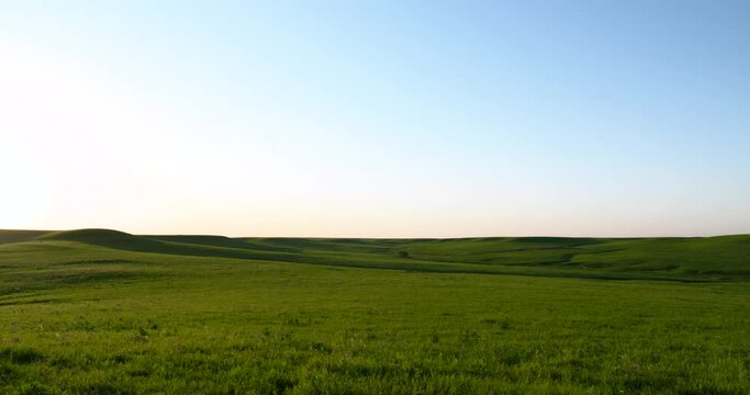 flint hills pasture prairie wide pan at sunset with sound of birds and insects