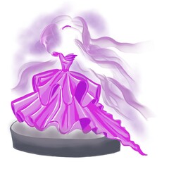 a woman silhouette in a purple magnificent ball gown