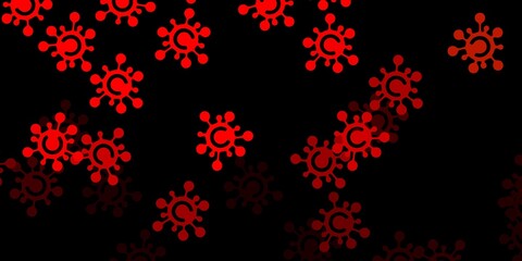 Dark red, yellow vector backdrop with virus symbols.