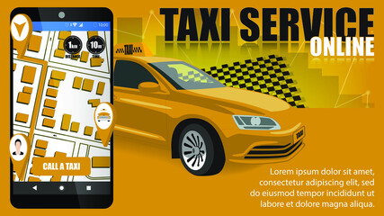 Taxi banner on a yellow background.Taxi illustration