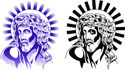 Stylized tattoo of Jesus Christ. Symbol of Christianity, prayer, religion t-shirt design. Vector illustration
