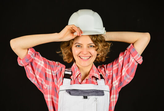 Planning Home Renovation. Girl At Construction Site. Warehouse Woman Worker. Female Quality Inspector. Female Construction Worker. Female Builder In Hardhat. Woman Engineer Or Architect Working