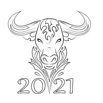 Decorative bull. The symbol of the new 2021. Coloring