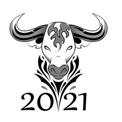 Decorative bull. The symbol of the new 2021. Coloring