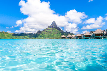 Bora Bora Island, French Polynesia. Web banner in panoramic view.